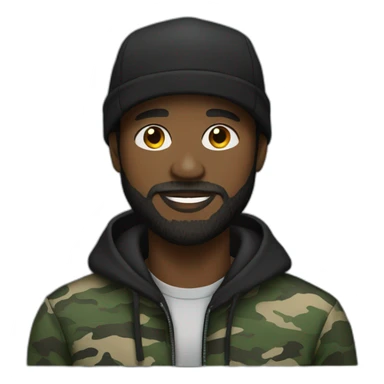 black man with a beard,camo hat, black hoodie sticker
