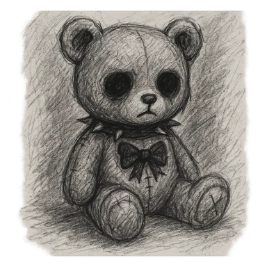 gothic teddy bear, pencil sketch style sticker