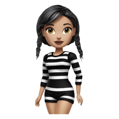 Bouclé Beauty Lingerie Barbie, Wednesday Addams from academy, in dark-gray and black striped outfit. sticker