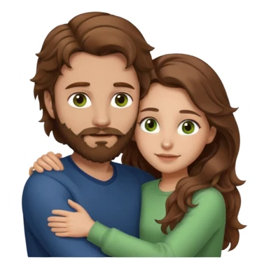 a man with  brown hair and brown beard with hazel eyes and a girl with long brown wavy hair with green eyes, togheter, with neutral clothes, hugged each other sticker