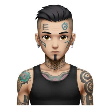 Cyberpunk tattoed man, skinny, eastern features sticker