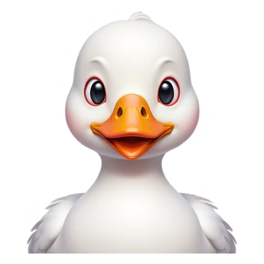 Cinematic Comical White Duck Portrait Emoji, Head tilted dramatically with an exaggeratedly amused expression, featuring a striking, glossy white plumage with a quirky red bill, wide, expressive eyes filled with playful disbelief, Simplified yet hilariously expressive features, highly detailed, glowing with a slightly sassy glow, high shine, dramatic yet playful, stylized with an air of cheeky mischief, bright and endearing, soft glowing outline, capturing the essence of a spirited and over-the-top duck, so meme-worthy it feels like it could quack its way into internet fame instantly! sticker