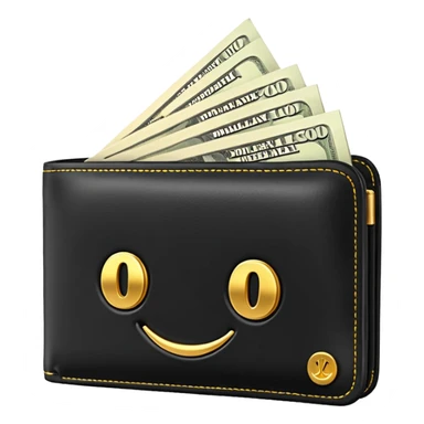 Rich emoji style black leather wallet with dollar bills, luxury money vibe, premium 3D emoji, ultra clean, high detail, no background
 sticker