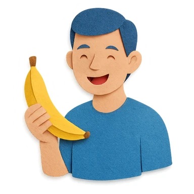 man with a banana in paper craft style sticker