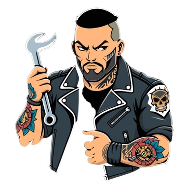 Biker dude with face tattoo sticker