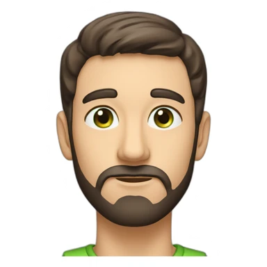 Male, thin face, dark brown beard 10cm long and reaching up to the nose, protruding ears, green eyes, cap. sticker