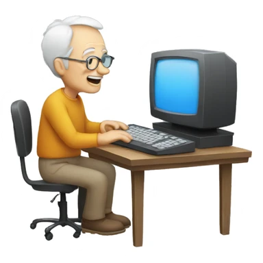 Old man with a computer sticker