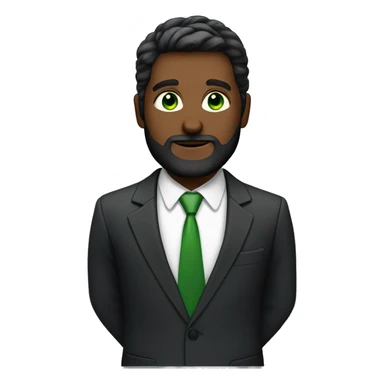 Finance guy, short black hare, green eyes, suit, beard like 3 days sticker