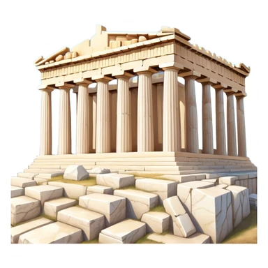 Cinematic Realistic Acropolis Landmark Emoji, showing the Parthenon standing proudly atop the Acropolis hill, with its marble columns glowing under the warm Athenian sunlight against a blue sky. sticker