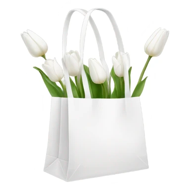 White shopping bag with white tulips sticker