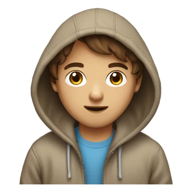 Brown haired boy wearing hoodie with a phone sticker