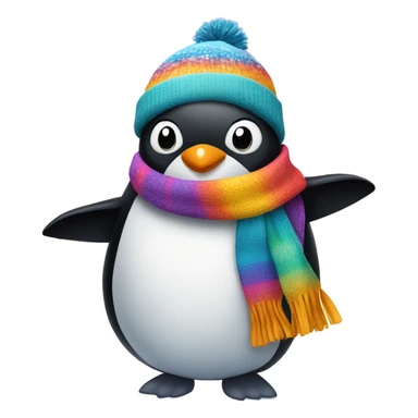 penguin wearing a scarf and hat in snow sticker