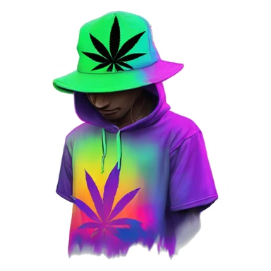 Hemp leaves Multicoloured neon person smoking wearing hoodie dancing hip hop bucket hat tropical Skater fashion aesthetic baggy clothes graphic t shirt 420 sticker