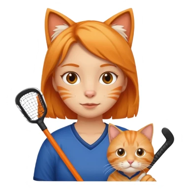 girl cat holding hockey stick sticker