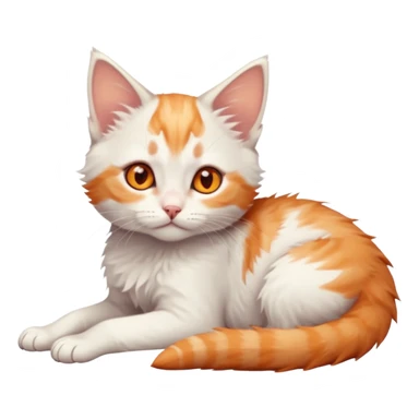 full body of very small + skinny ginger and white kitten with deep orange eyes and triangular shaped face lying down sticker