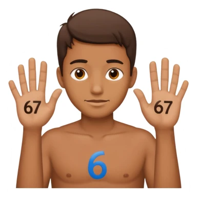 Guy saying 67 and 67 is on his hands sticker