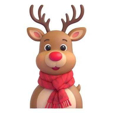 A cute reindeer with a red nose and a scarf sticker