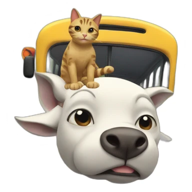 Cat over a cow on the bus sticker