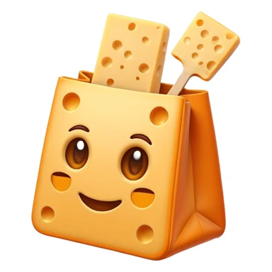 Emoji minimalista de una bolsa naranja de Cheese Tris estilo caricatura, con algunos palitos de queso visibles y líneas simples tipo emoji sticker