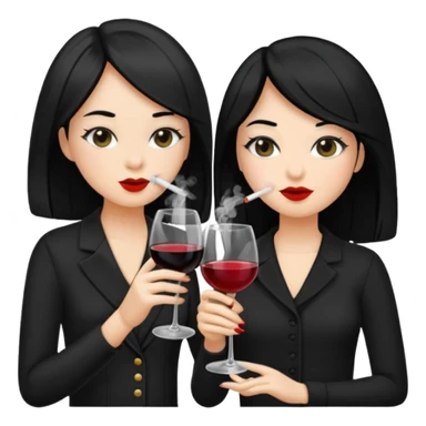 2 girls in black 1 smoking and 1 drinking wine both black hair  sticker