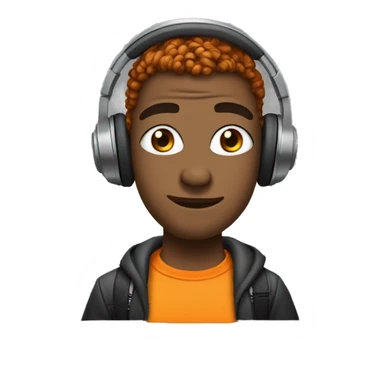 a meme creator with funky outfit wearing wirless headphones and orange highlights on hair sticker