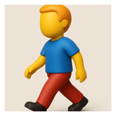 Create a walking man emoji with moderate red pants, a blue shirt, and no face, in a 3D emoji style inspired by the reference image. Keep the pose and proportions similar to the original. sticker