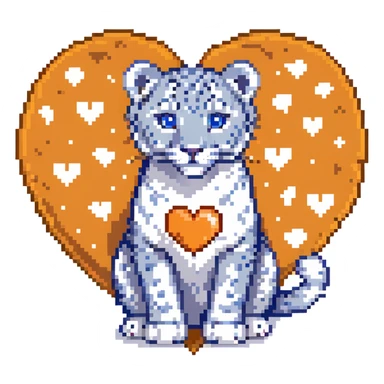 snow leopard with blue fur, white spots, and a heart sticker