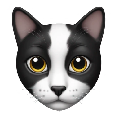 Black and white cat, black dots on left and right ears and right eye sticker