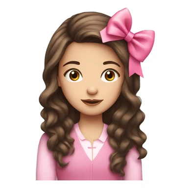 Cute brunette girl with long hair and pink bow sticker