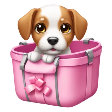 Cute puppy with pink bow on head in a carrier  sticker