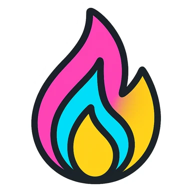 neon flame icon outlined with bright neon colors, minimalistic icon style sticker