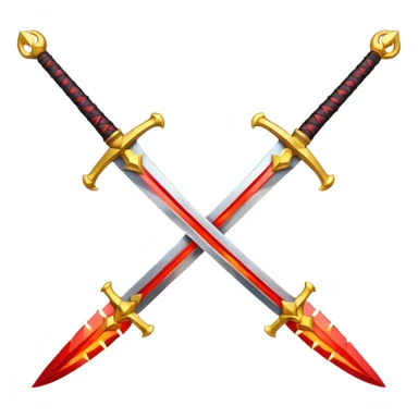 Fully yellow two swords crossed fiery with red gems sticker