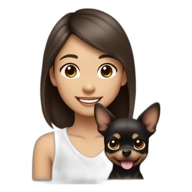 Asian Girl with brown hair and smiling and small black chiwawa  sticker