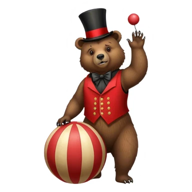 Vintage circus grizzly bear standing on striped ball wearing vest and top hat sticker