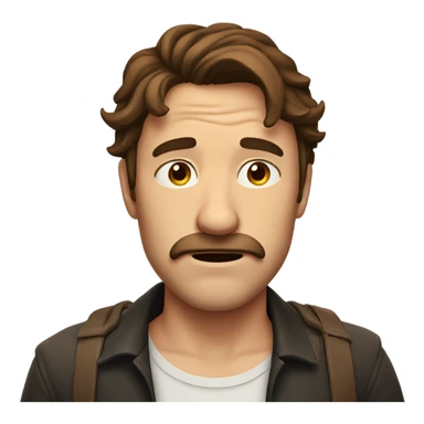 Man with brown hair and mustache crying red sticker