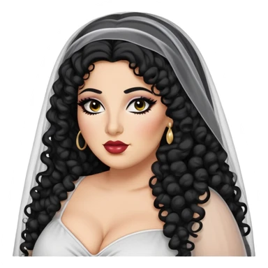 big plus size, arab, long black curly hair, baddie,pretty, makeup, lipgloss, black eyeliner, veil
 sticker