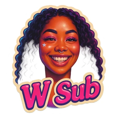 Smiling 
add the words W Sub in pink sticker