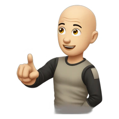 a bald, tattooed Rom is pointing at something with one hand sticker