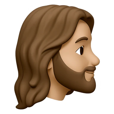 Create a side profile view of the Jesus head emoji style with a gentle smile. Maintain the emoji style characteristics and colors consistent with the original image. sticker
