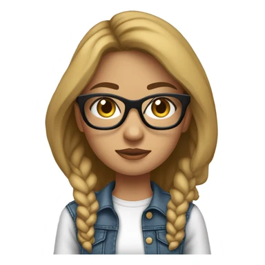 chica blanca con gafas, ojos marrones cabello largo negro, flaca, buen perfil, camiseta blanca y jean azul zapatos nike sticker