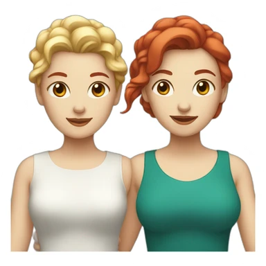 Two white women holding hands, one with medium length red hair, one with short teal hair sticker