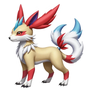 Colorful Skilled Adept Graceful Asian Painted WereGarurumon-Meloetta-Renamon-Zangoose-fusion-hybrid-creature (full body) sticker