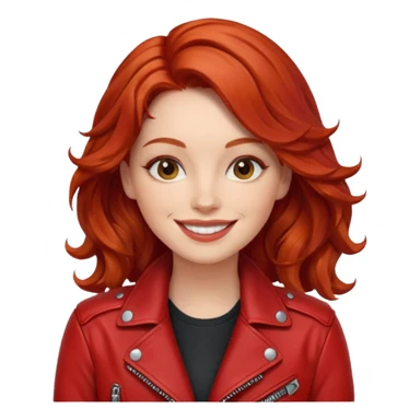 stylish woman with wavy red hair in a red moto jacket sticker