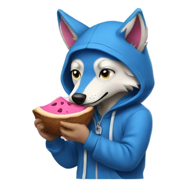 Pink wolf wearing blue hoodie and eat tree sticker