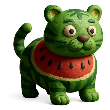 claymation style green tiger with watermelon body sticker