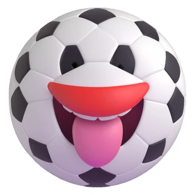 soccer ball with a big smile and tongue sticking out, playful and cute sticker