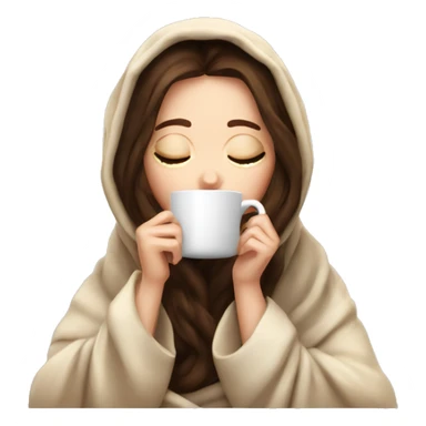 White girl brunette inside a blanket sipping coffee eyes closed sticker