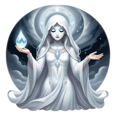 Cinematic, Ultra realistic 32k HD, Breathtaking piece of art, rim lighting, hauntingly beautiful art, mostly greyscale, Balanced features, highly detailed digital artwork, glowing with silver light, glowing, high shine, deviant adoptable, highly detailed clothing, remembrance, a painting of white silver, fanciful, enchanting, ghostly, embodying the essence of both reality and fantasy, dreamy, dreamy glow, optical illusion, immaculate composition, complex pose, air composition. The image is so lifelike that it feels as though it could leap off the canvas at any moment sticker