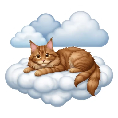 Solid light brown colored Maine coon cat laying on a cloud in the sky  sticker