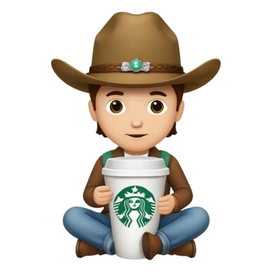 starbucks cup with tiny cowboy sitting on it sticker